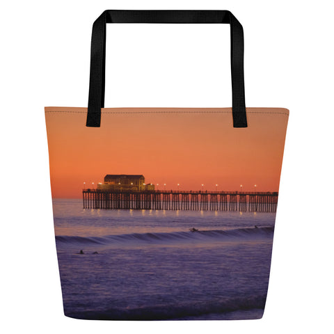 Sunset Pier Large Tote Bag